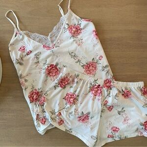 Pink Rose Peony Lace Cami and Short Lounge Set | M